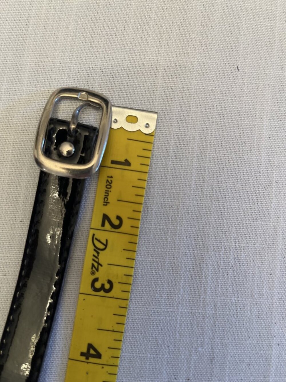 Black Patent Skinny Belt Silver Buckle Size L
